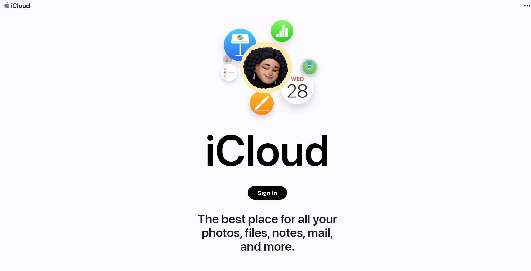 اسکرین شات از صفحه فرود iCloud
