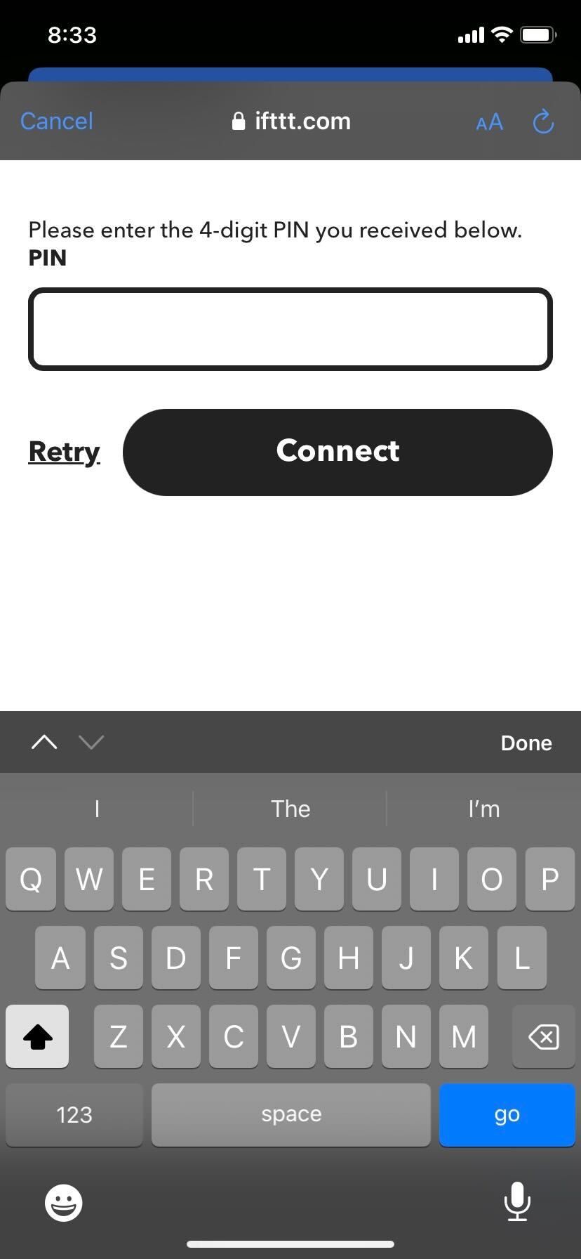 IFTTT app Connect button