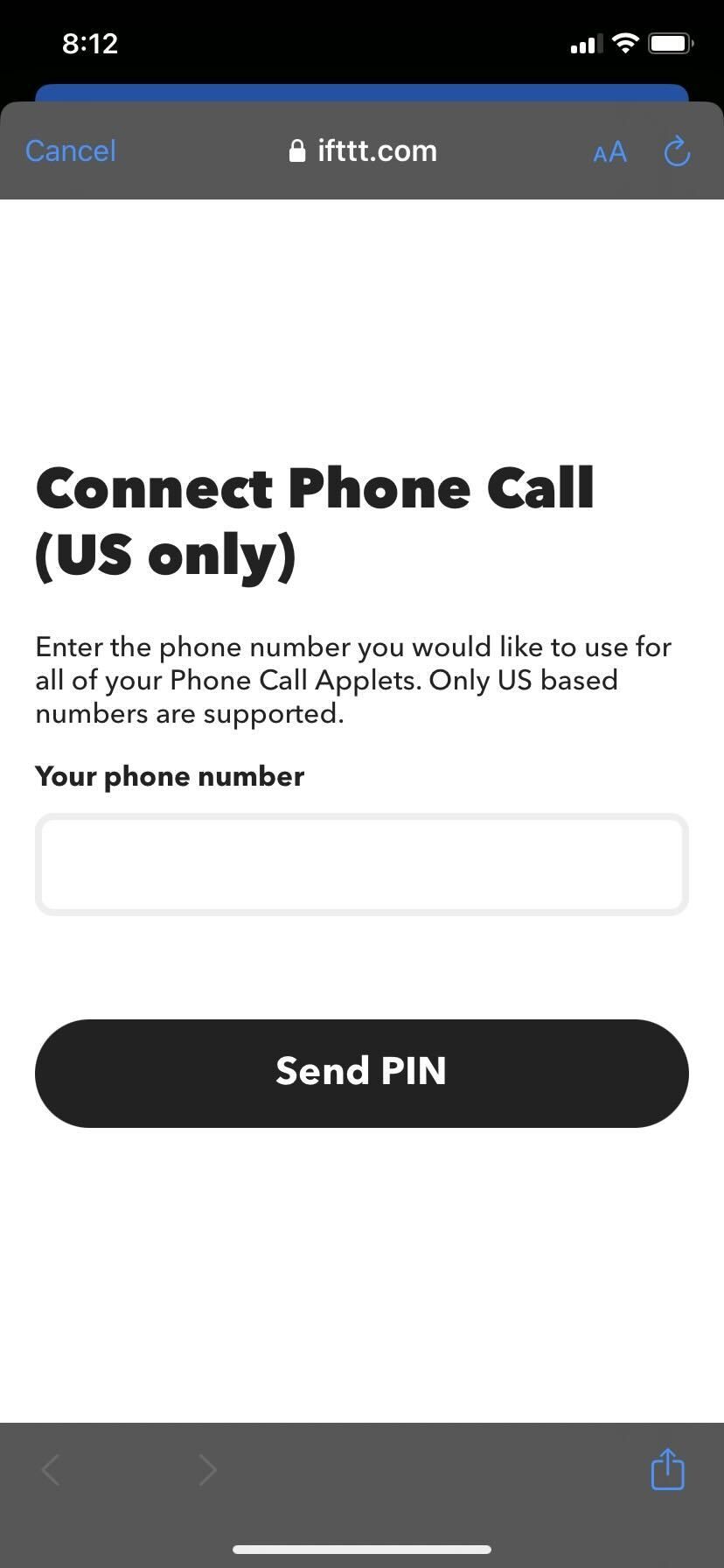 IFTTT app Send PIN button