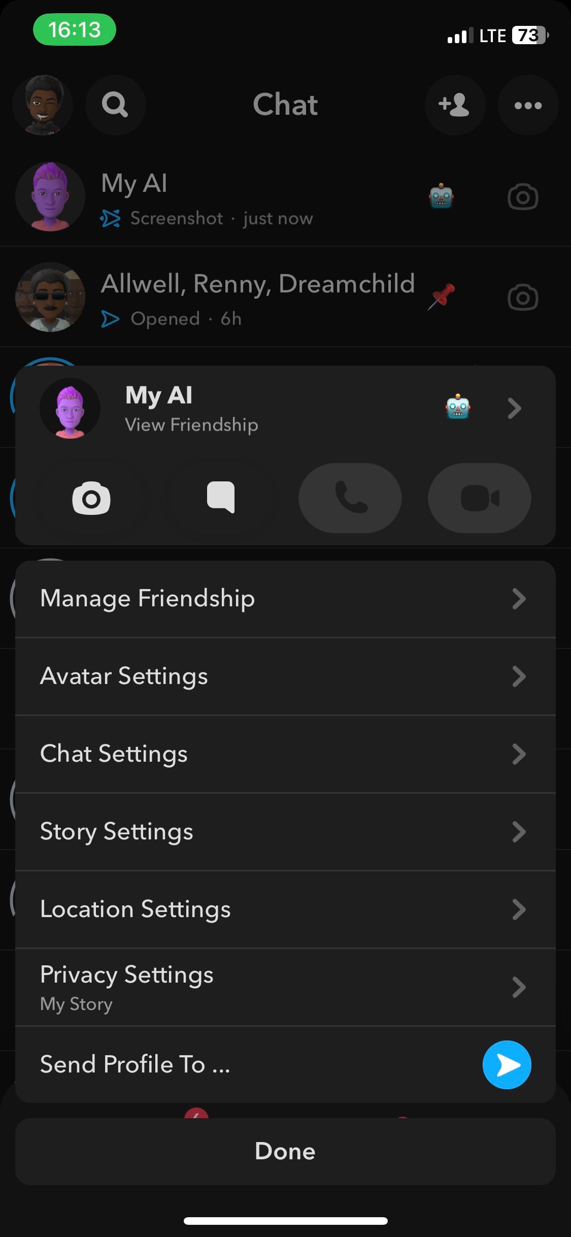 تنظیمات Snapchat My Ai