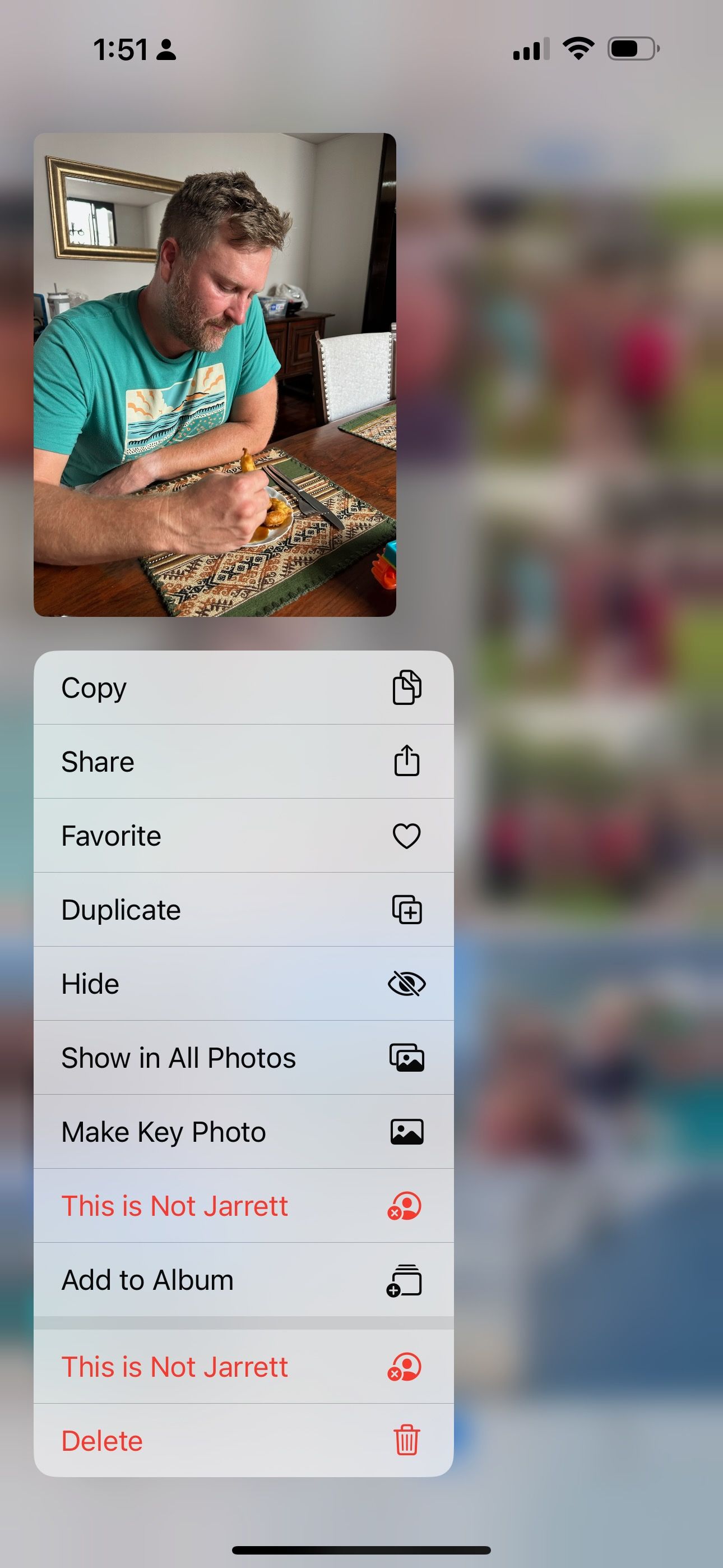 additional options in the long-press menu in photos for iPhone