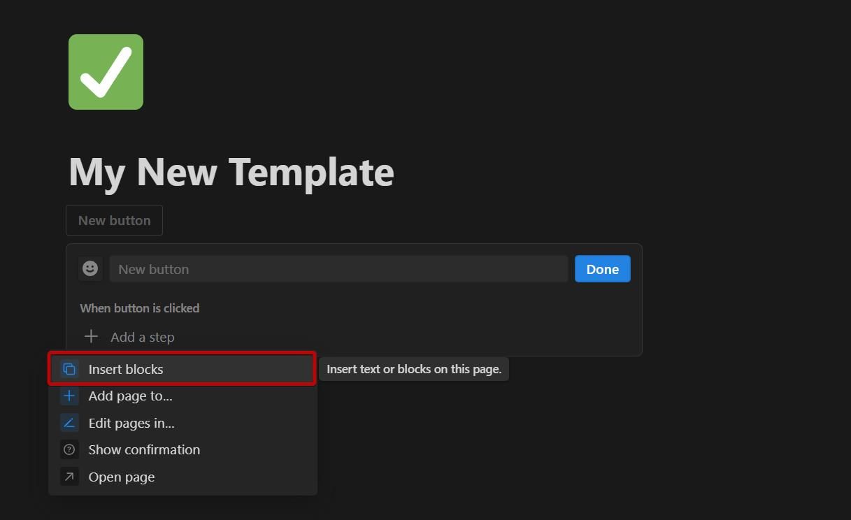 گزینه Insert blocks new Notion template