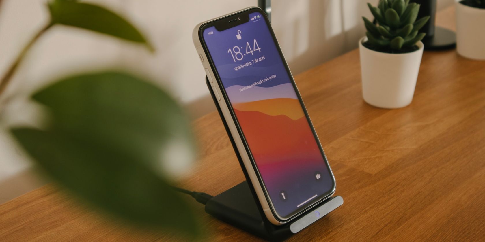 iPhone on a charging dock