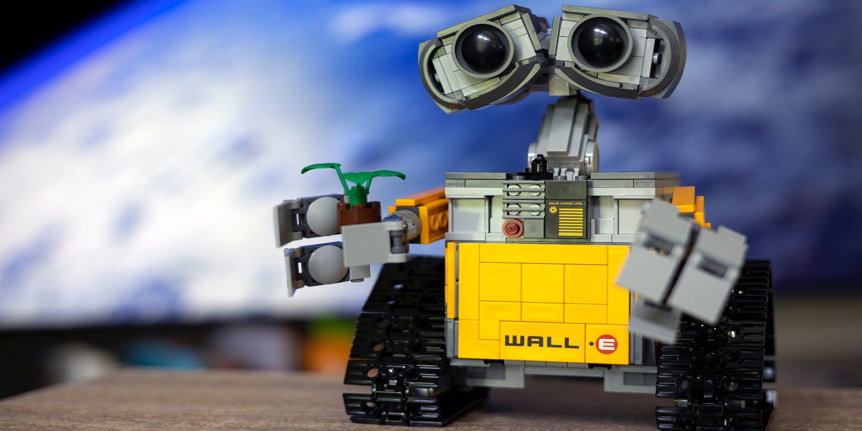 A LEGO robot with two eyes and a camera