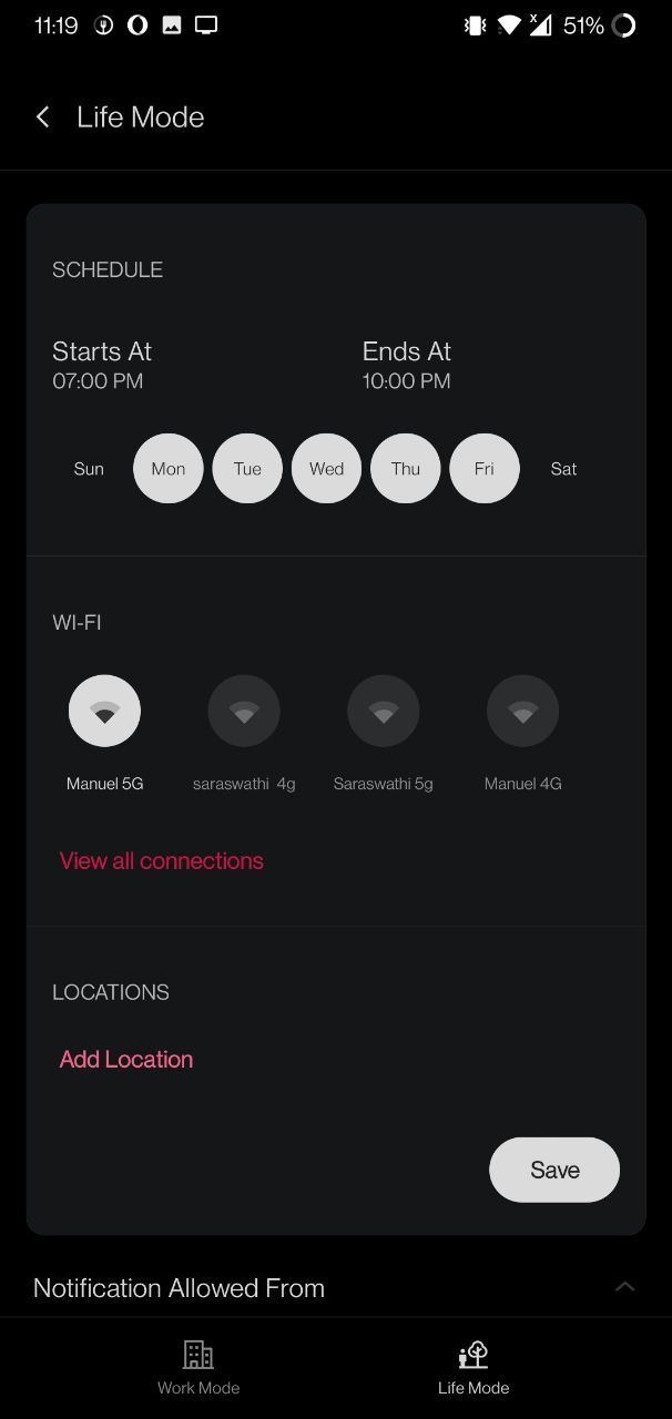 تنظیمات حالت زندگی در OnePlus