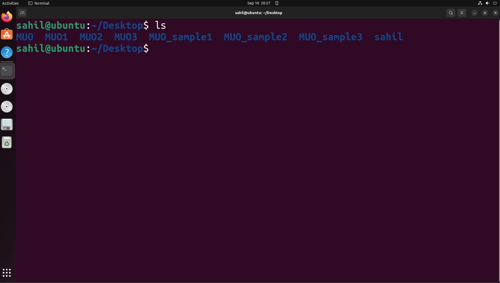 Trechos de código do terminal mostrando como listar o conteúdo do diretório no Ubuntu