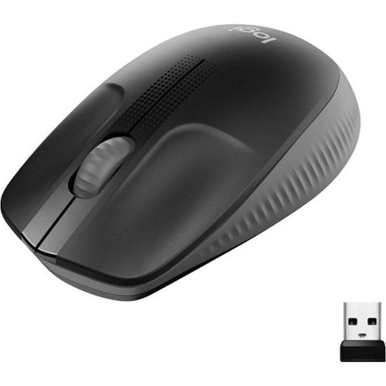 Logitech M190 wireless mouse with a receiver.