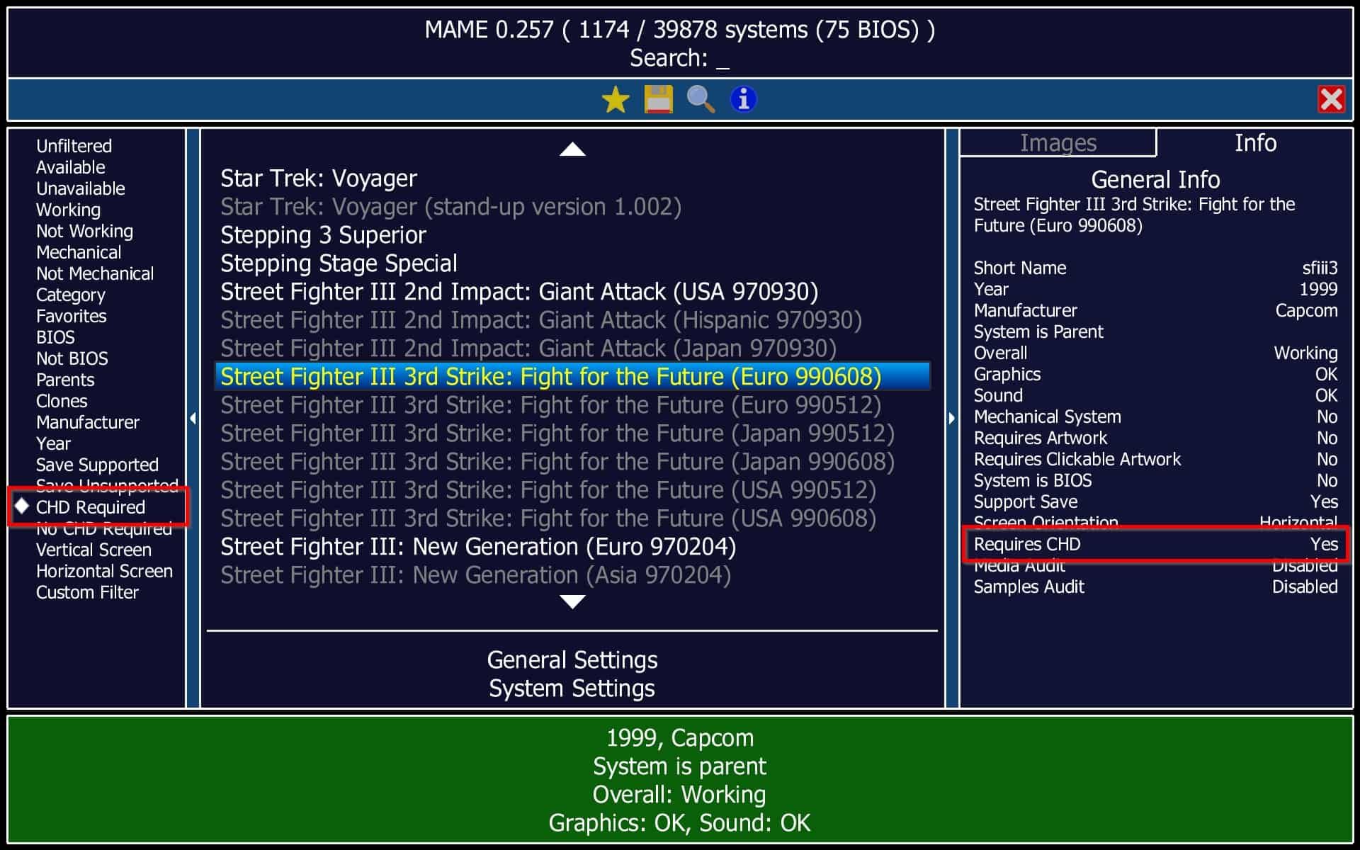 تصویری از دسته CHD Required در شبیه ساز MAME