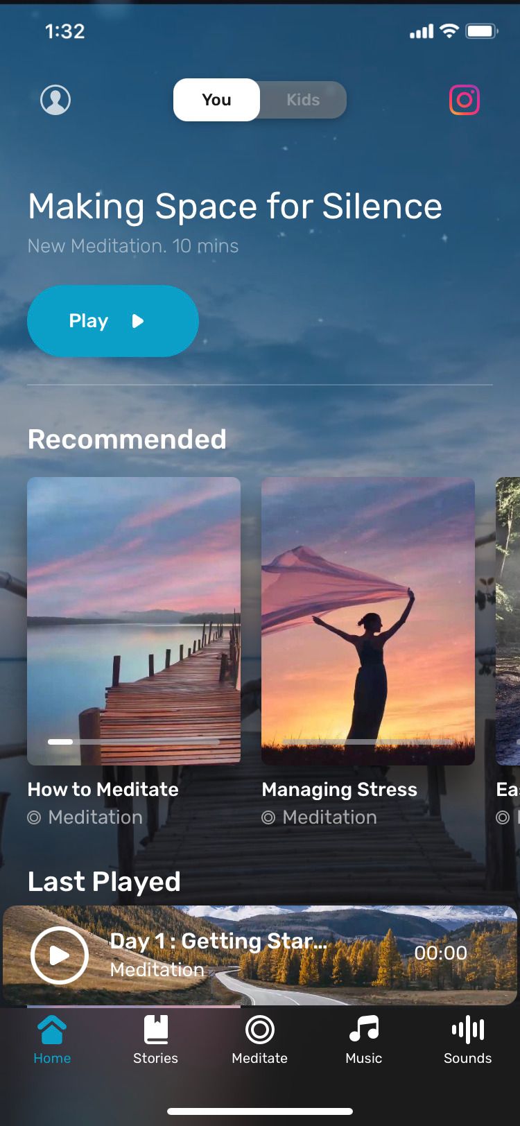 Meditation by Soothing Pod app home screen