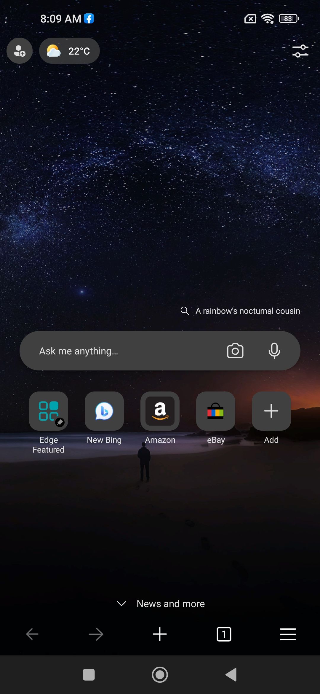 Microsoft Edge mobile browser homepage