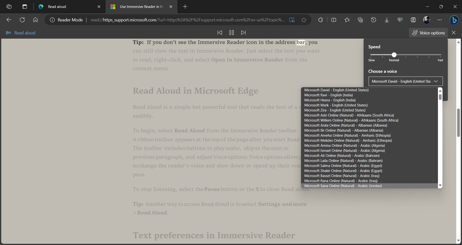 Microsoft Edge Citiți cu voce tare
