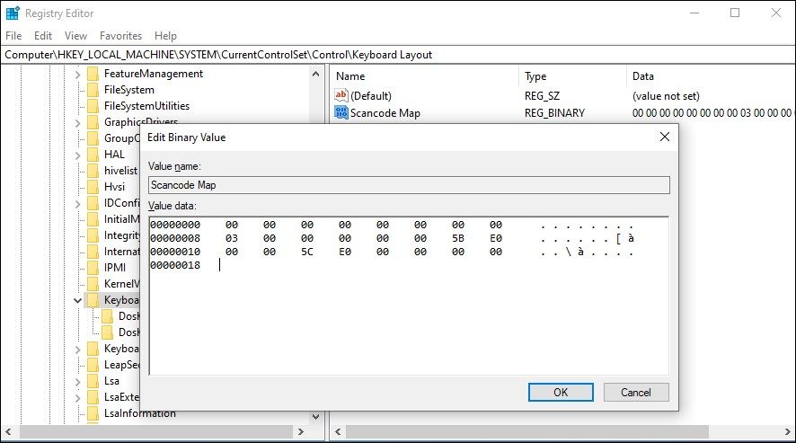 изменить раскладку клавиатуры scancode map binary value registry editor