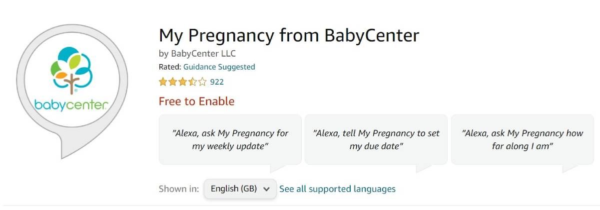 Minha gravidez na habilidade do centro de bebês para Alexa 