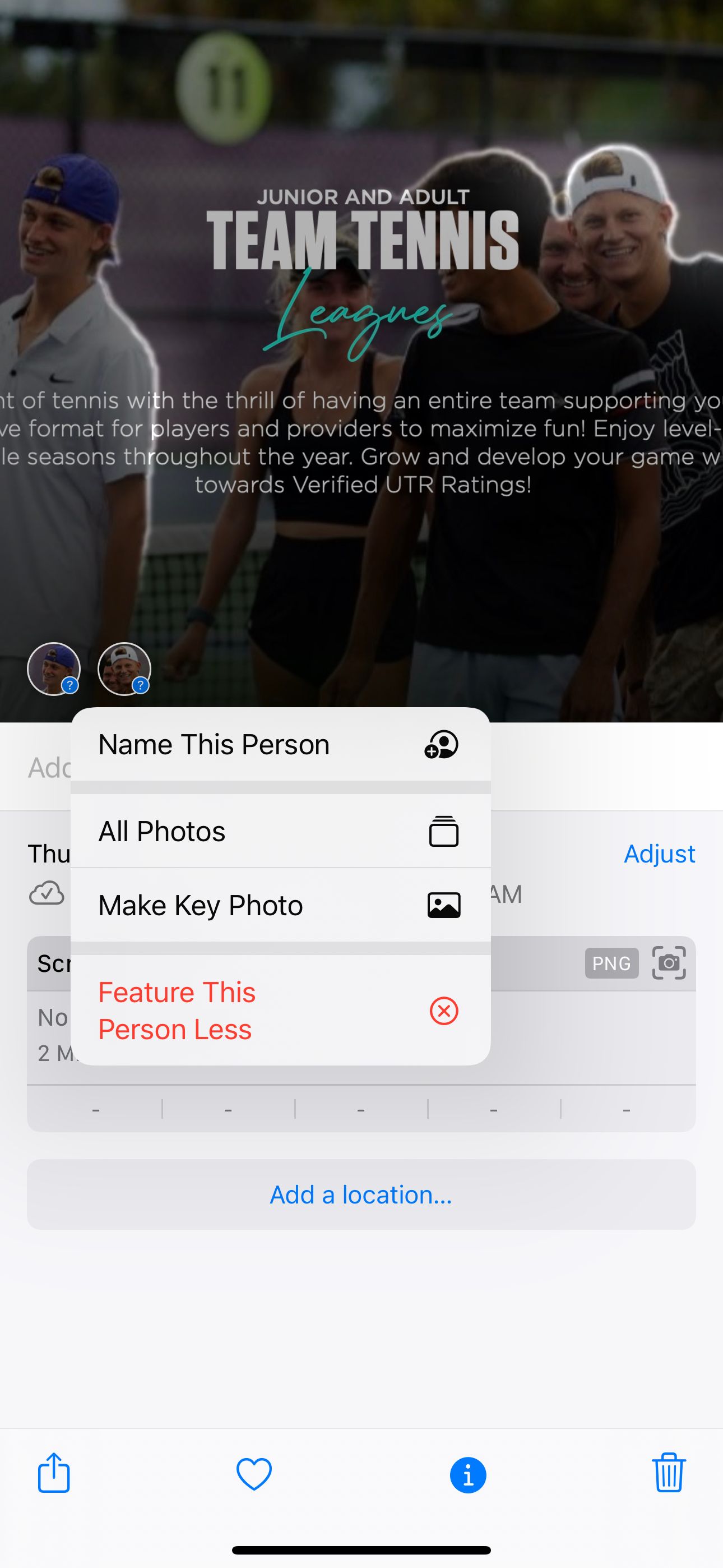 Menu to name a tagged photo on iPhone
