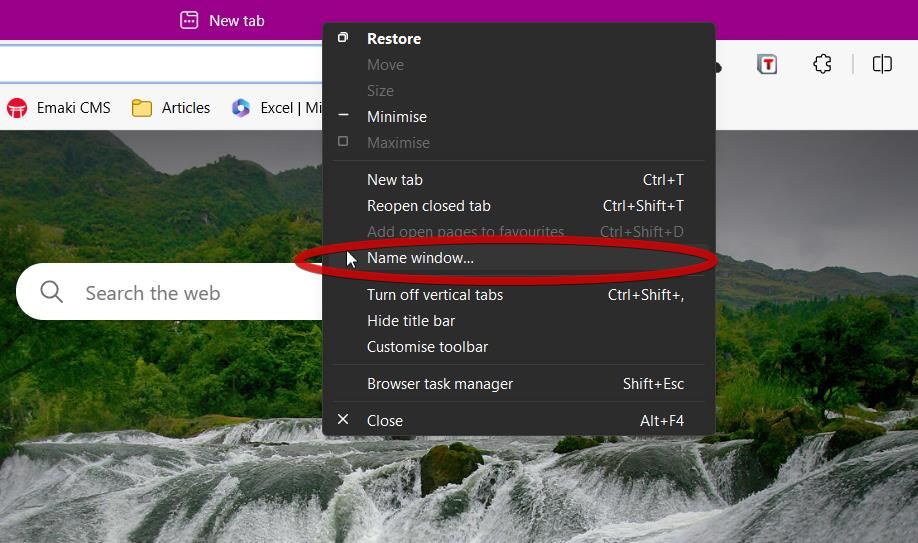 گزینه Name Window در مرورگر Edge