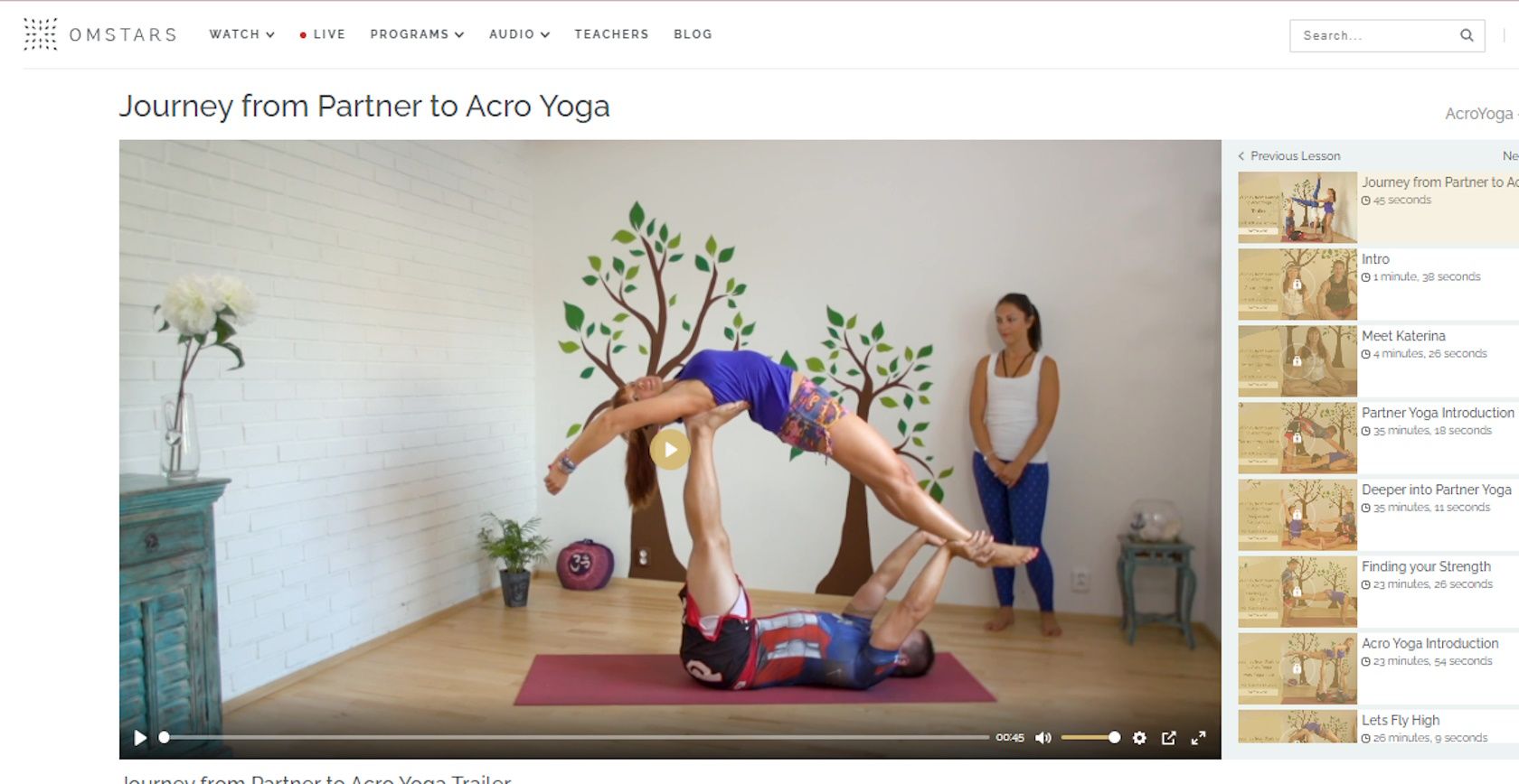 omstars journey from partner to acro yoga online course