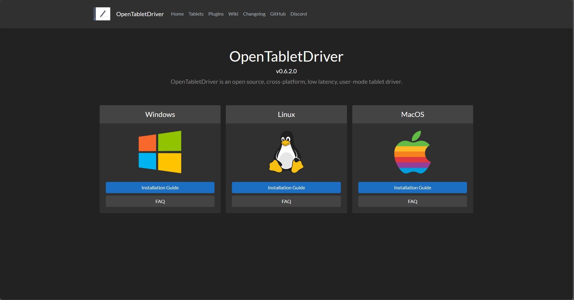 Open Tablet Driver Web Page
