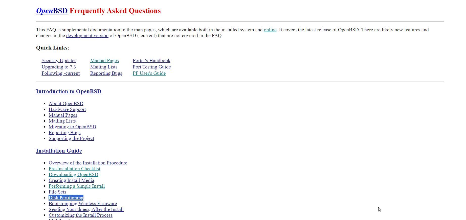 وب سایت OpenBSD Faq