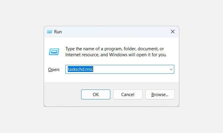открытие планировщика задач с помощью Windows Run