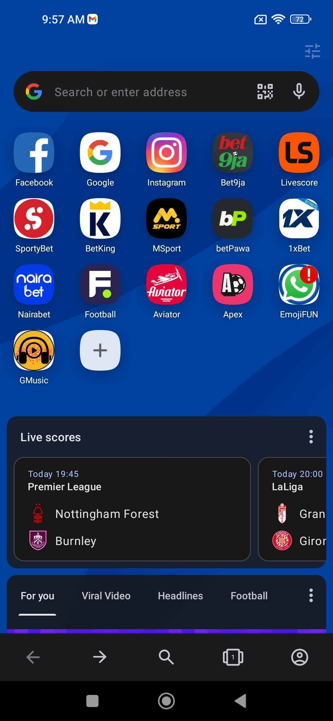 Opera Browser showing homepage