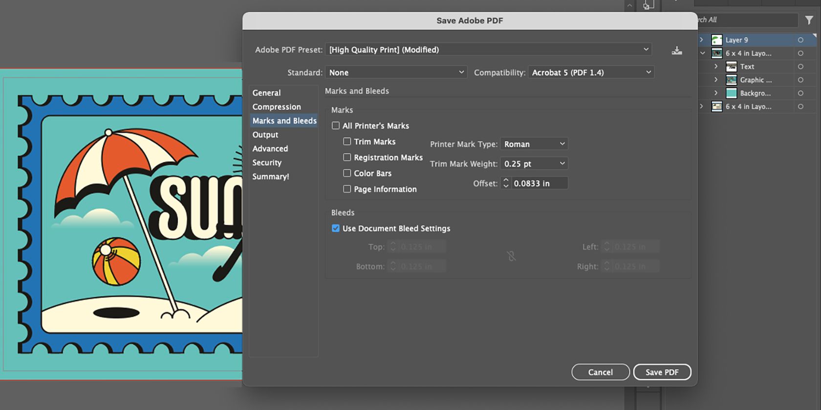 Simpan sebagai pengaturan PDF di Adobe Illustrator.