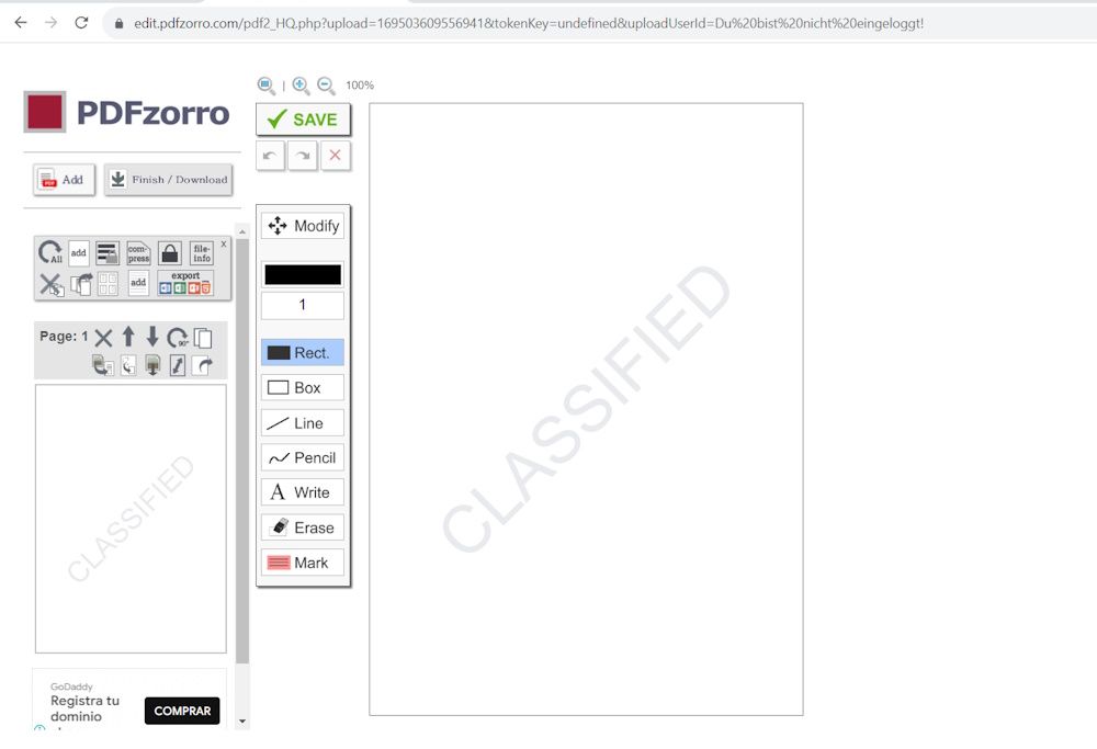 PDF Zorro showing watermark remover dashboard