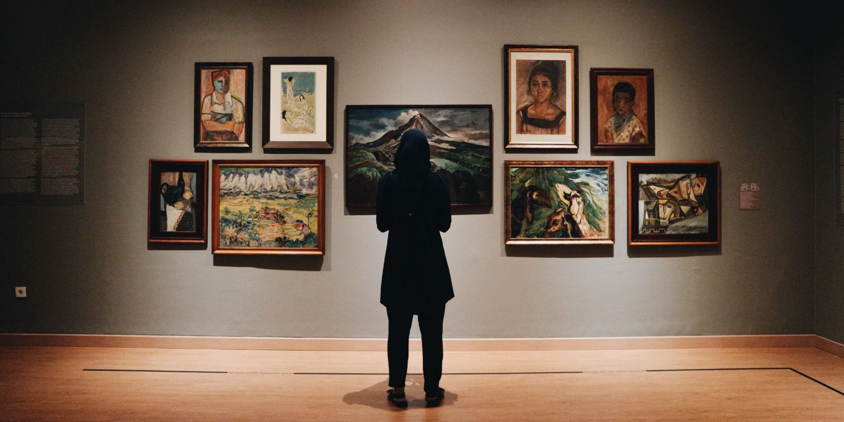 person in an art gallery