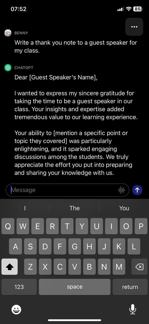 A response in the ChatGPT app