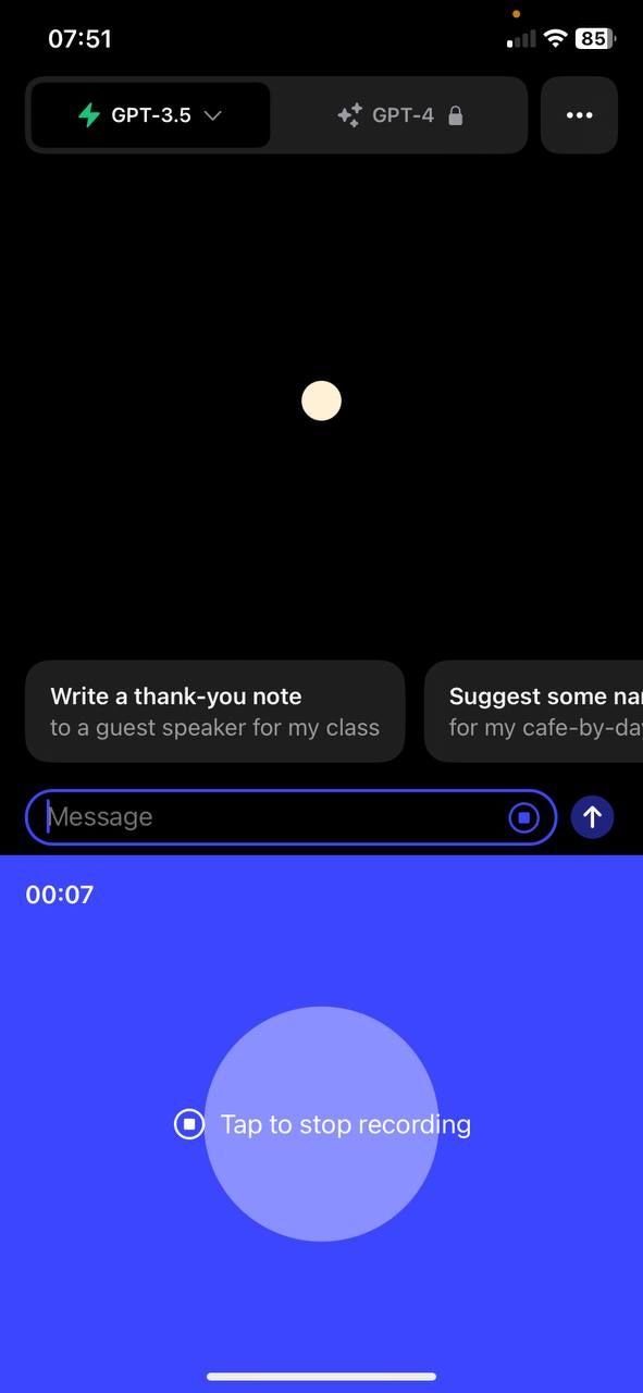 text box and microphone icon in the ChatGPT app