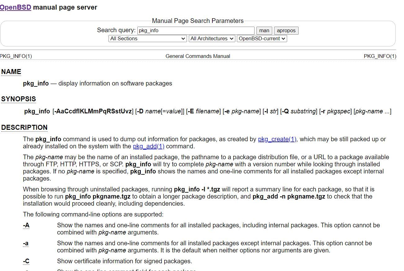 صفحه مدیریت OpenBSD pkg_info