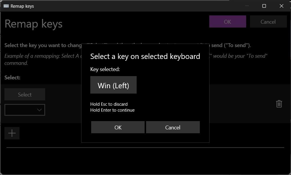 powertoys keyboard manager переназначает клавиши, выбирает клавишу win