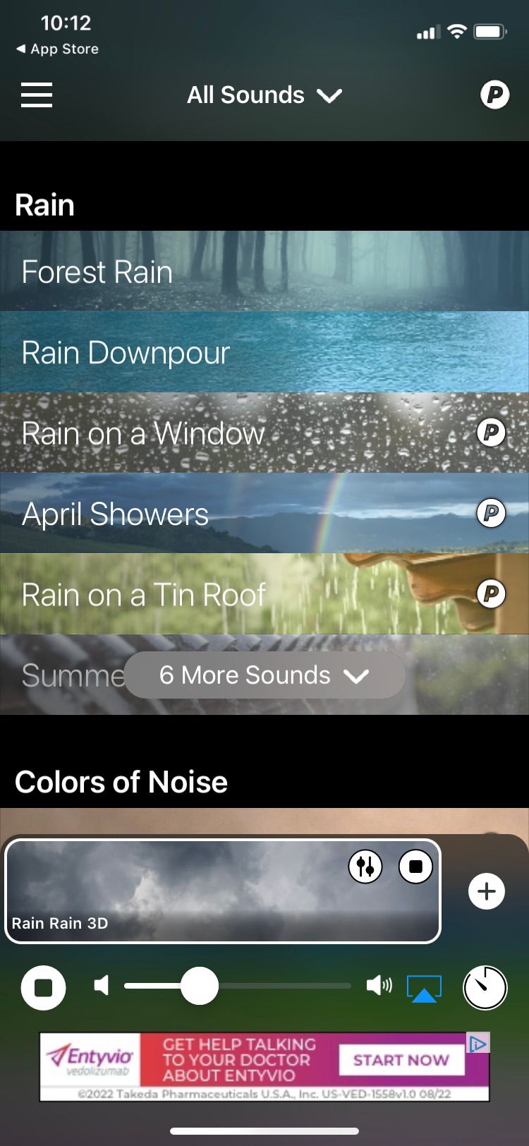 Rain Rain Sleep Sounds app selection of rain sounds