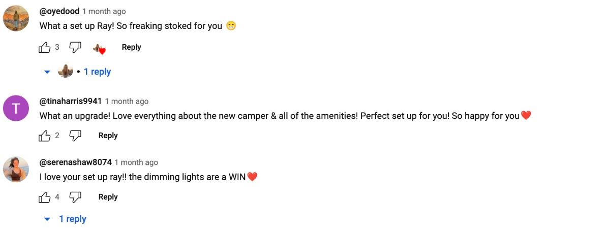 Ray engaging with her followers on YouTube's comment section