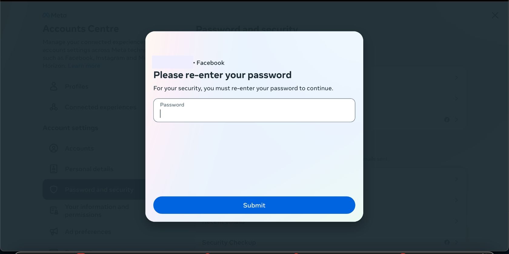 Re-entering password to enable two-factor authentication on Facebook