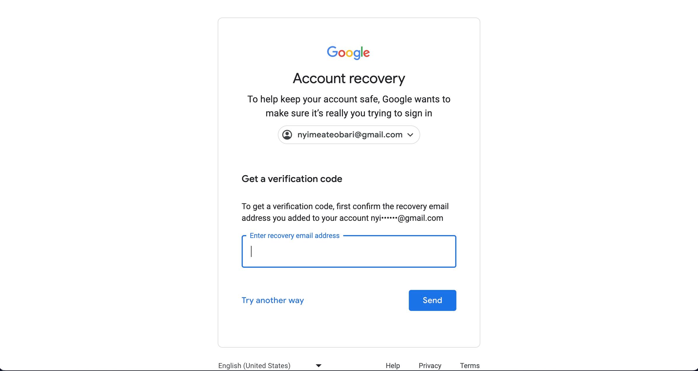 Recuperando uma conta do Google com um e-mail de recuperação