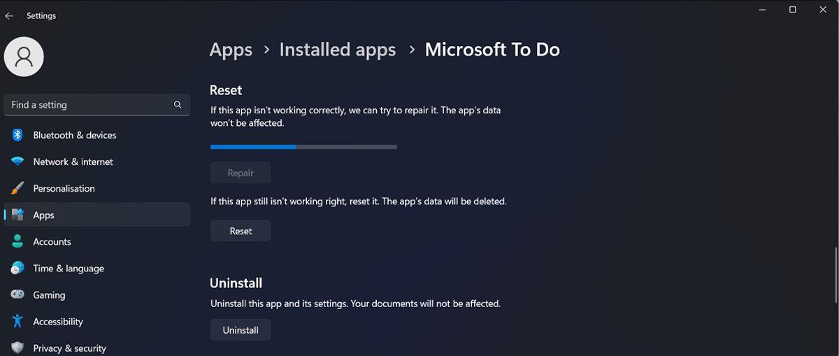 Восстановите приложение Microsoft To Do