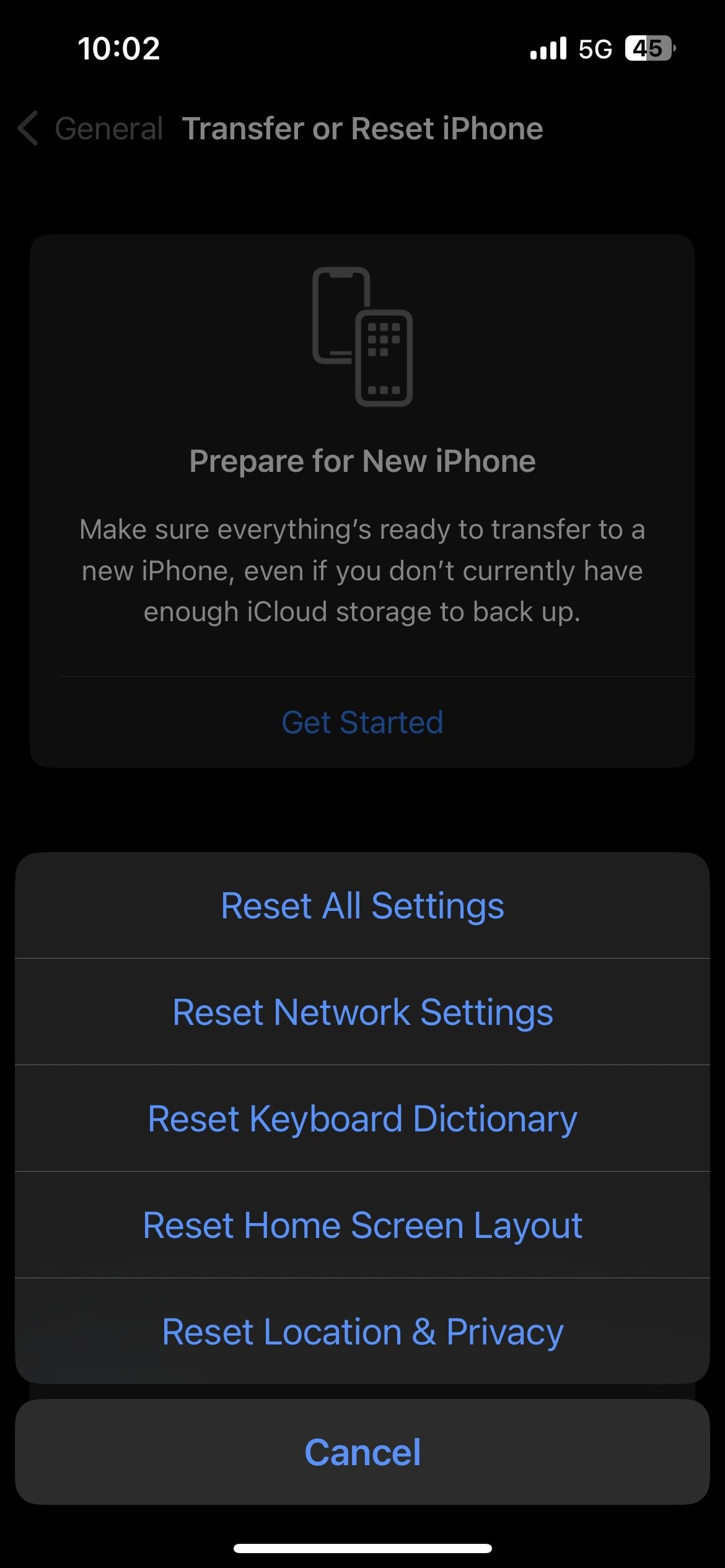 Reset Network Settings option on iPhone