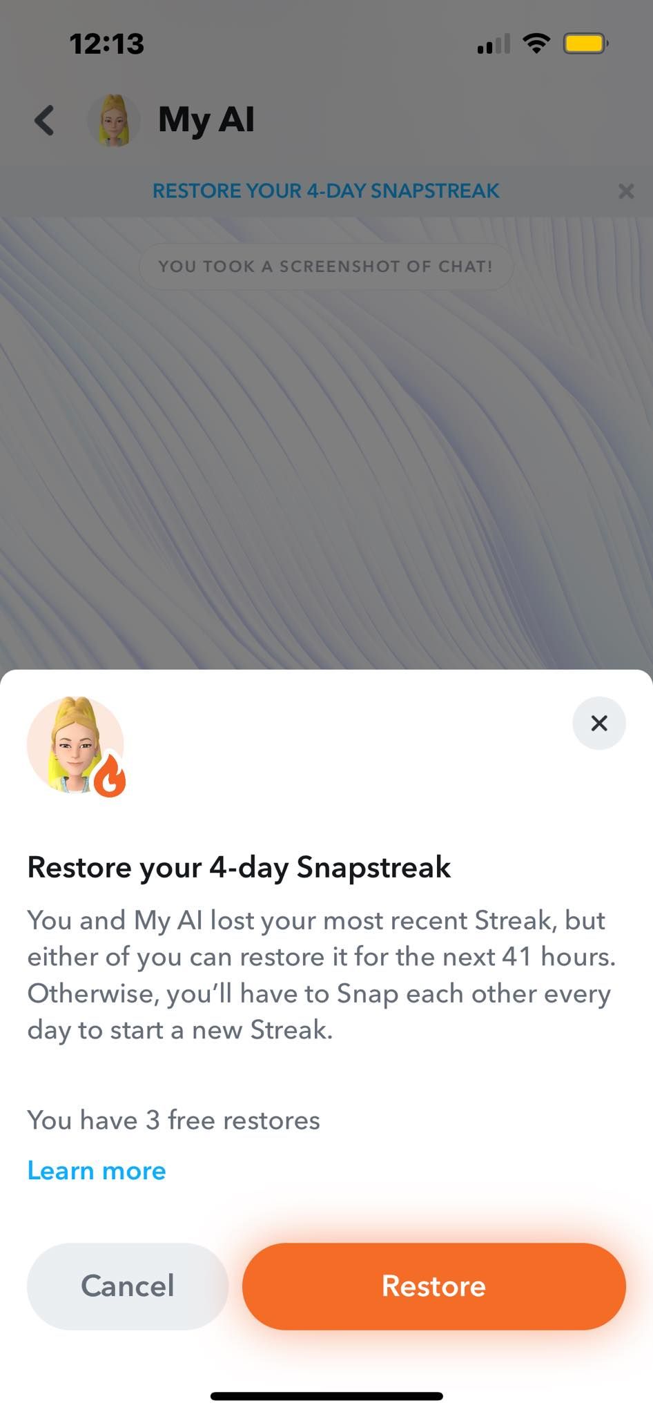 Option to Restore 4-Day Snapstreak