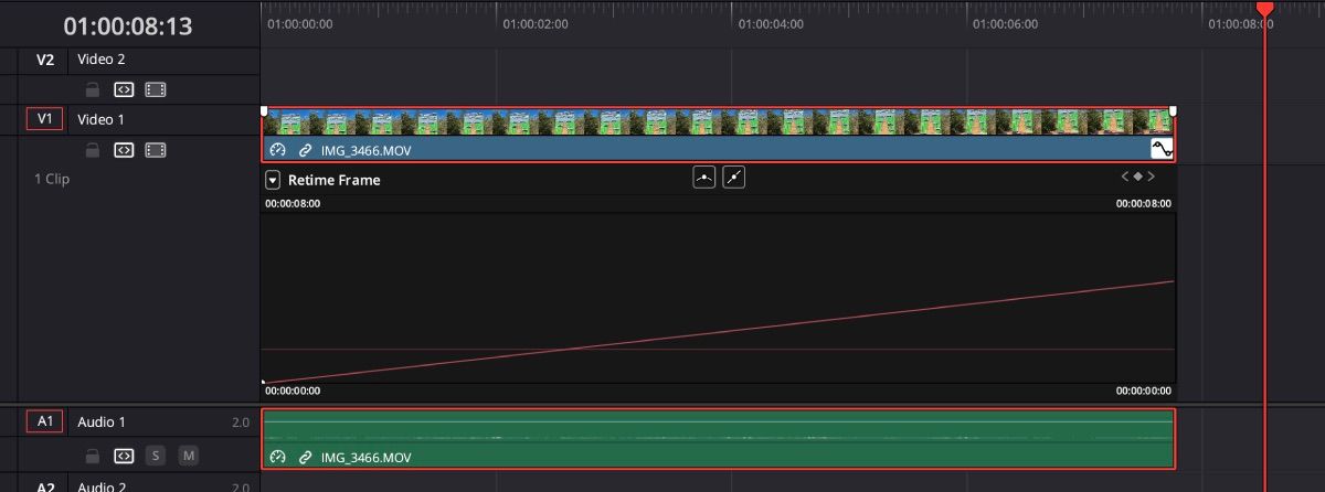 Retime Curve with speed and frame change option in DaVinci Resolve