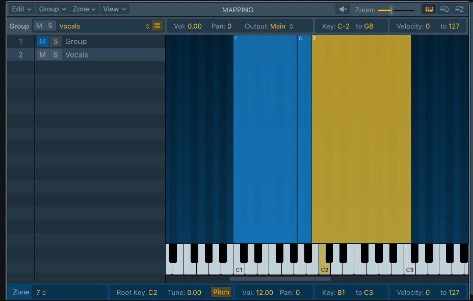 صفحه نگاشت در Sampler در Logic Pro