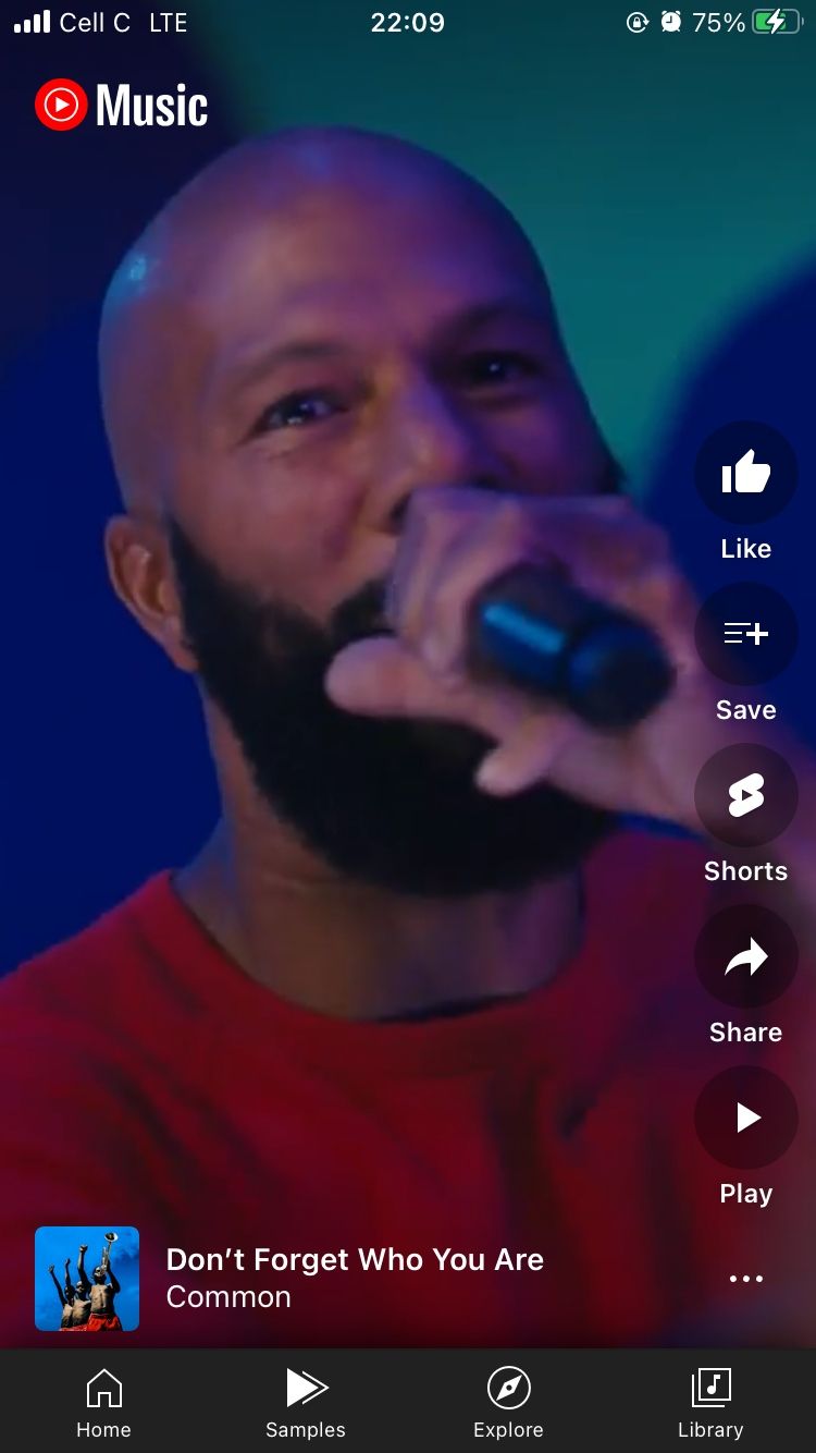 اسکرین شات نمونه در YouTube Music