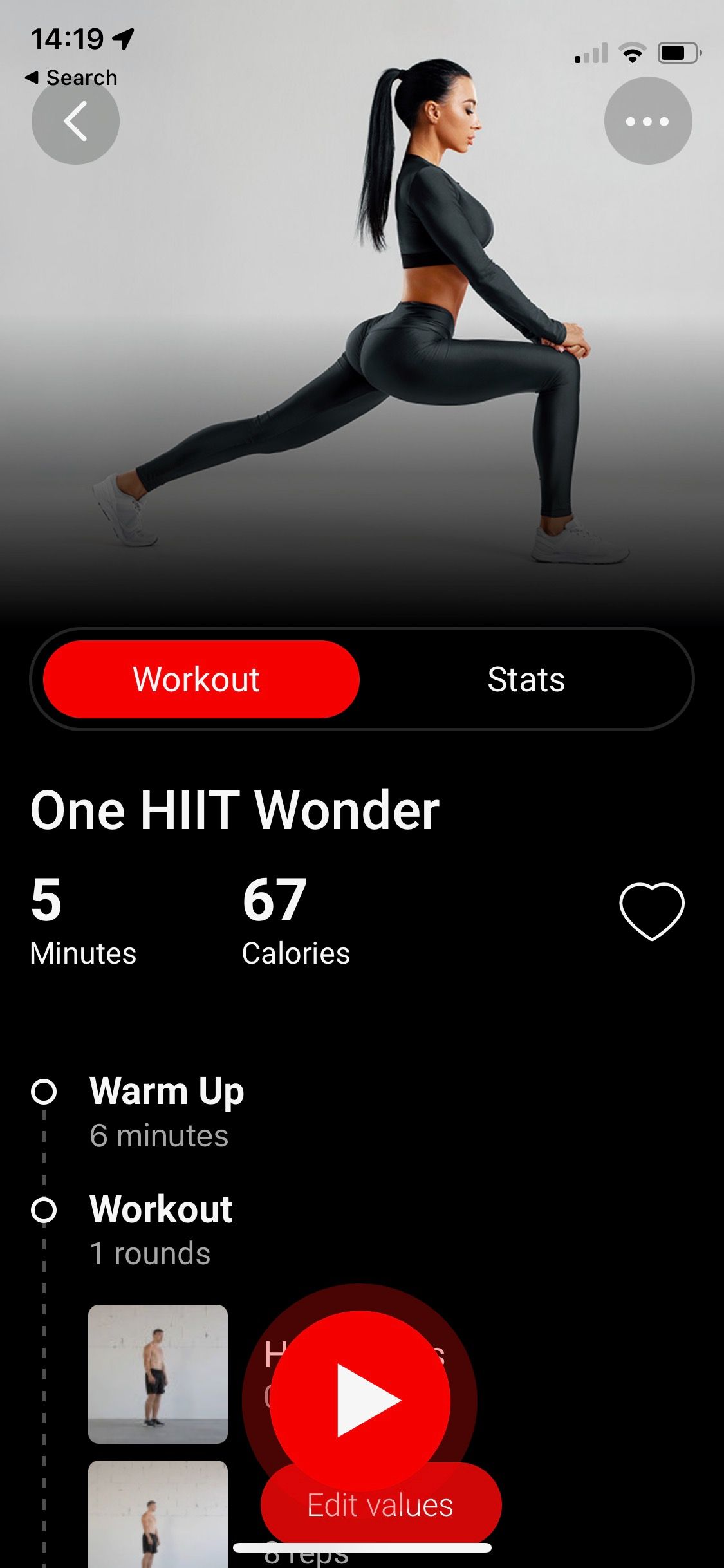 Screenshot of Madbarz app workout information screen