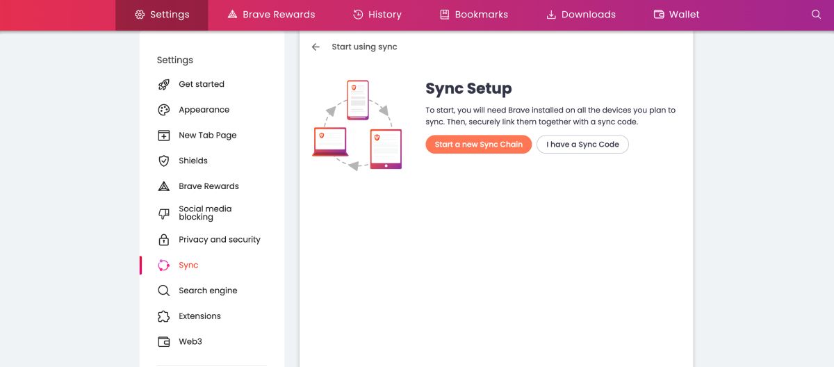 Configurarea Brave Sync pentru a vă sincroniza datele pe dispozitive
