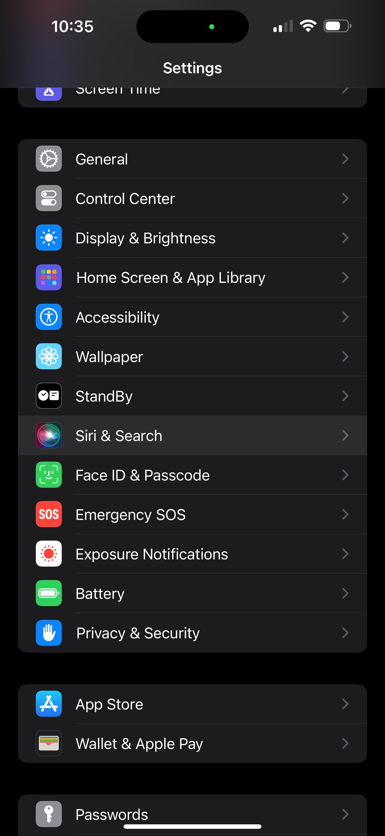 سیری و جستجو در تنظیمات در iOS 17