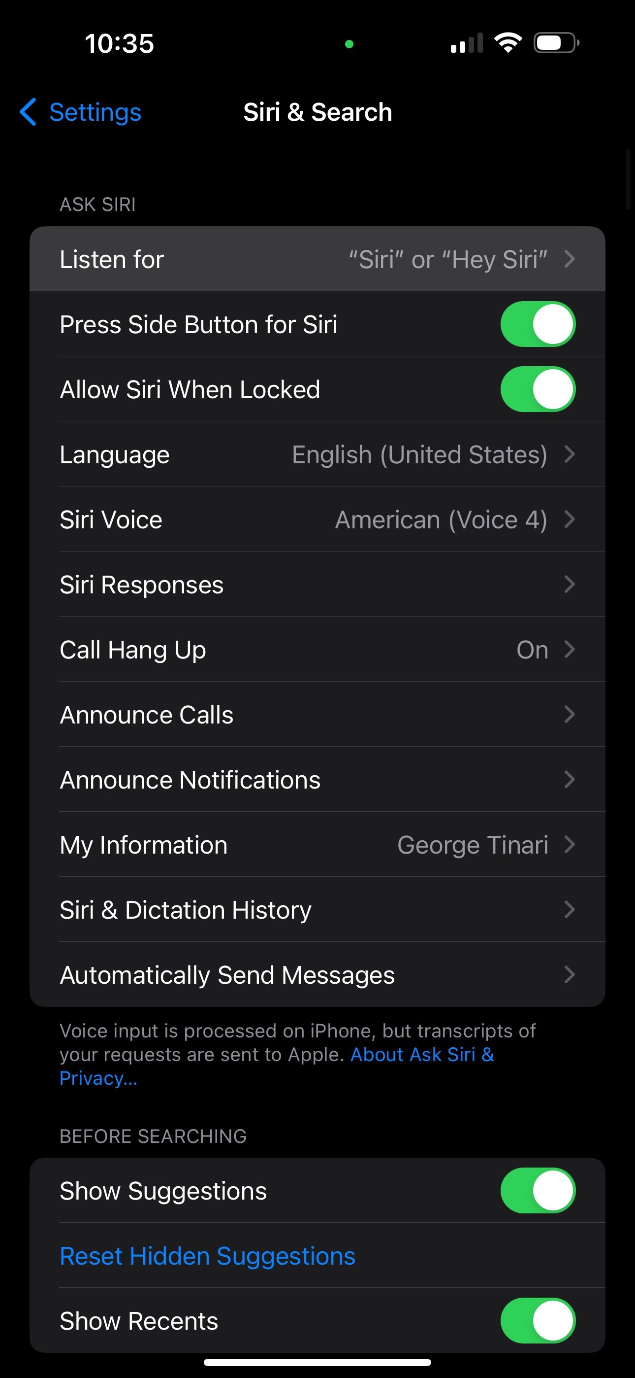Siri Listen for Settings در iOS 17