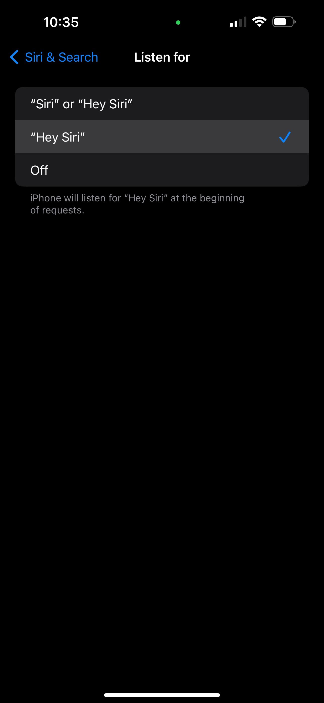 گزینه های گوش دادن Siri یا Hey Siri در iOS 17