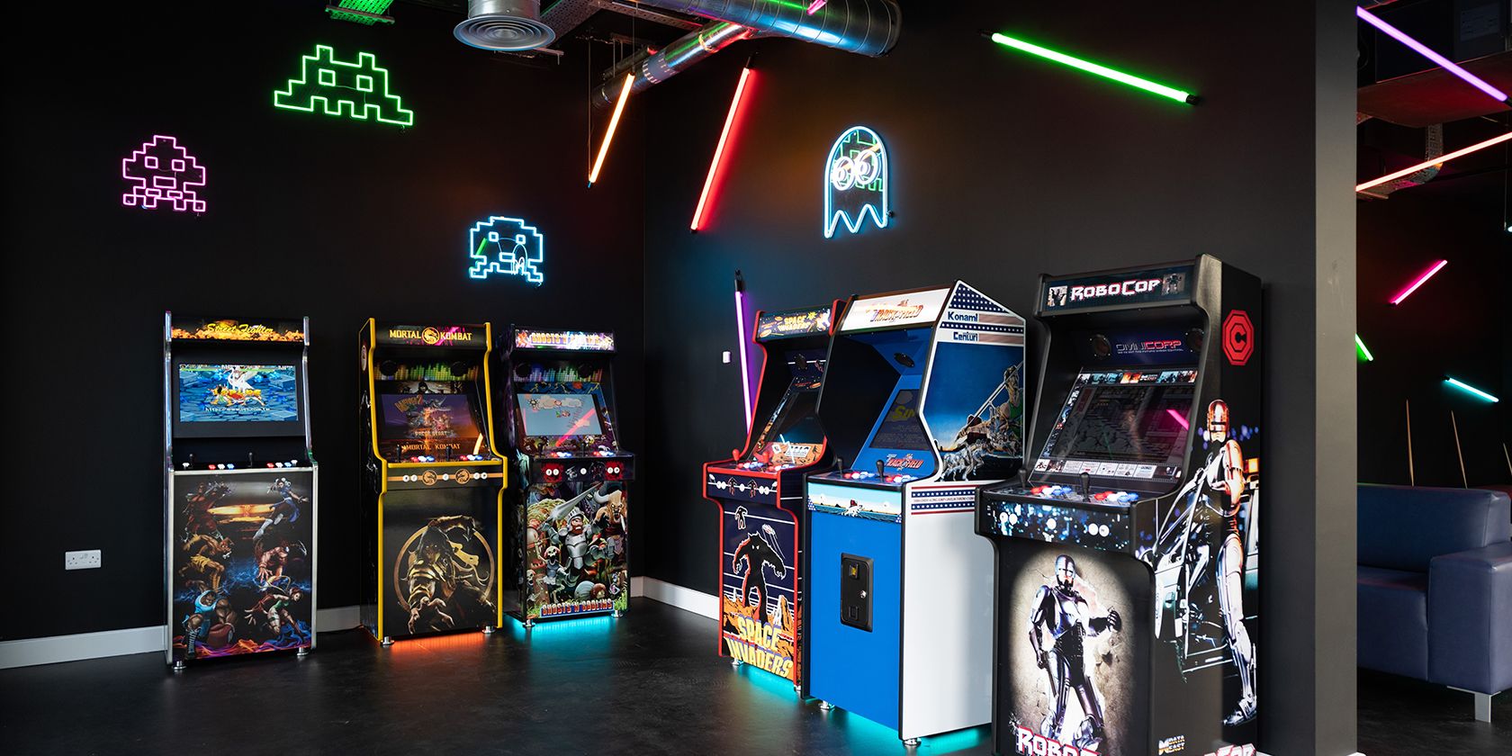 Arcade machines in a room