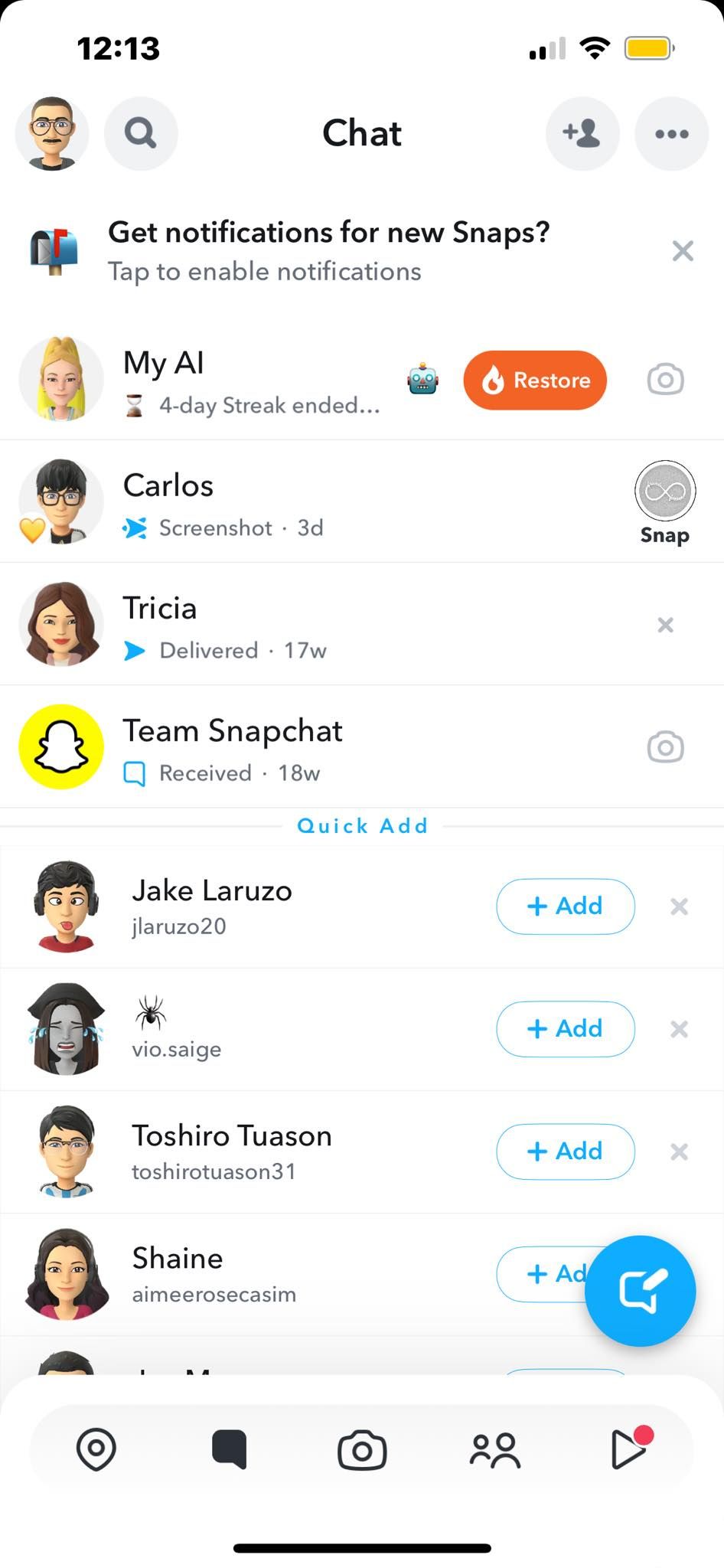 Snapstreak Restore Button in Chat Feed
