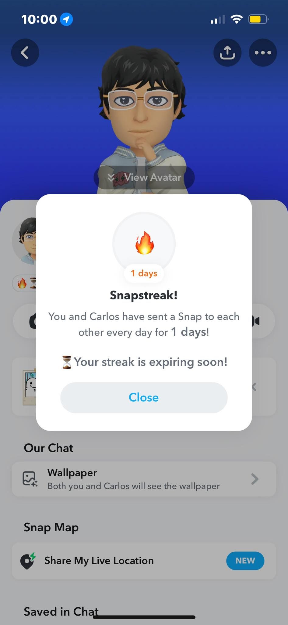 Snapstreak 1 Day Fire Emoji With Carlos