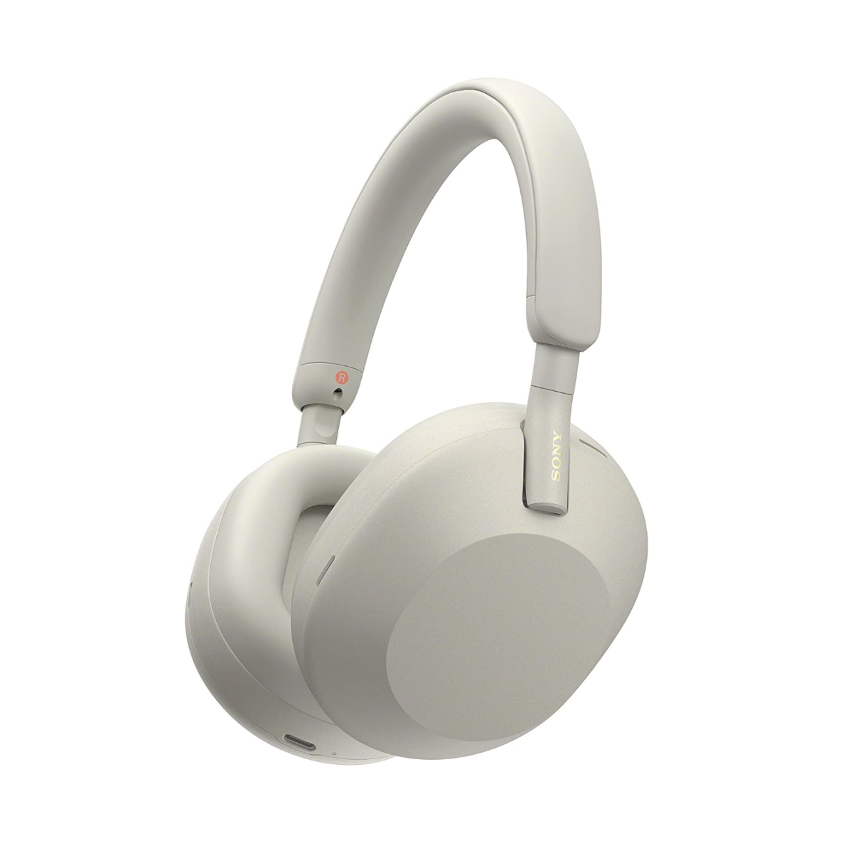 A pair of white Sony WH-1000XM5 Noise-Canceling Headphones